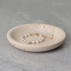ZSHAWN Natural Beige Travertine Ring Dish Jewelry Tray – 5.5" Trinket Dish for Rings Earrings Necklace, Scratch-Resistant Vanity Organizer, Elegant Gift for Women