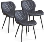 Dining Chairs Set of 3, Comfy Modern Dining Chairs with Thick Cushions, Upholstered Fabric Kitchen Side Chairs with Adjustable Metal Legs for Dining Room (Black)