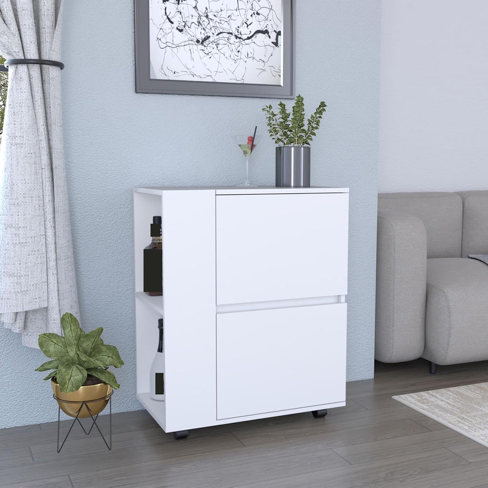 Pantry Cart Two Pull-Down Door Cabinets and Two Open Shelves, Storage Locker ...