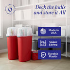 HOMZ 2-Pack Seasonal Holiday, Plastic Vertical Gift Wrap Storage Organizer, Red & Clear - Paper Wrapping Bin Containers for Christmas Gifts and Birthday Presents