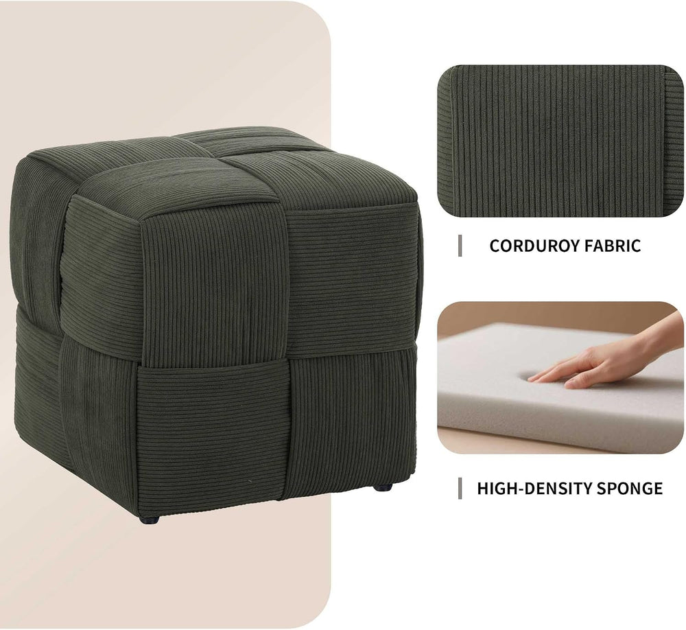 Green Cube Ottoman, Foot Rests Pouf Soft and Comfortable Corduroy Woven Desig...
