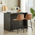 47" Kitchen Island with Power Outlet & Imitation Marble, Black | Dining Table with 2 Storage Cabinets & 4 Drawers, Adjustable Shelves, Home Bar for Kitchen, Dining Room, Living Room