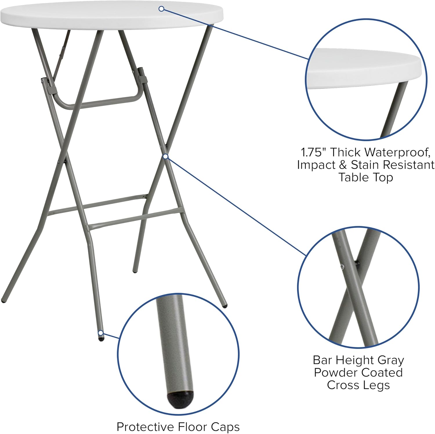 Flash Furniture Elon 32' Round Folding Bar Height Table for Parties and Commercial Events, Indoor/Outdoor Plastic Tall Round Table, White