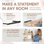 Homeforia Wood Floating Shelf 16 inch, High End Solid Natural Wood 16inch Floating Shelves for Wall Mounted, Unfinished Wooden Small Floating Shelves, Heavy Duty Bracket, 16 X 6.5 X 1.75 in, Set of 2