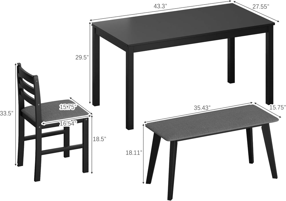 Dining Table Set for 4, Solid Wood Kitchen Table Chairs Set of 4, 43.3” Space...