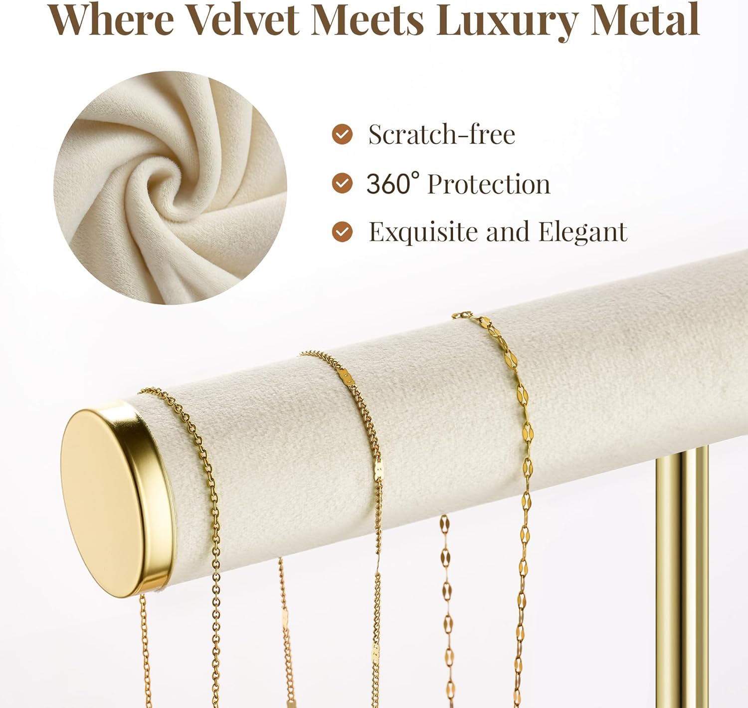 3 Tier Bracelet Holder Display - Detachable T Bar Beige Velvet Bracelet Holder, Jewelry Holder Organizer for Bracelet, Necklace, Earrings, Rings