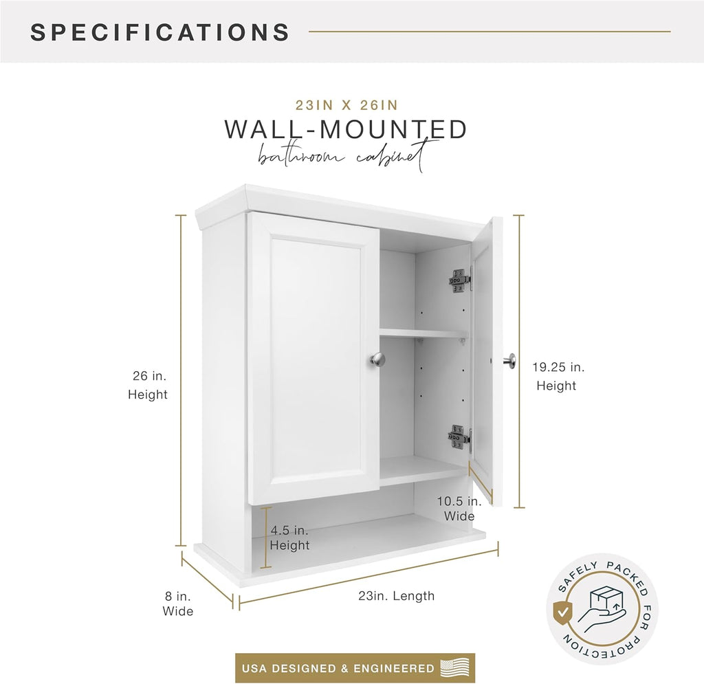 MCS 23x26 White Medicine Cabinet Organizer, Wall Mounted Bathroom Cabinet for Over-The-Toilet Storage, Bathroom Furniture & Restroom Organizer
