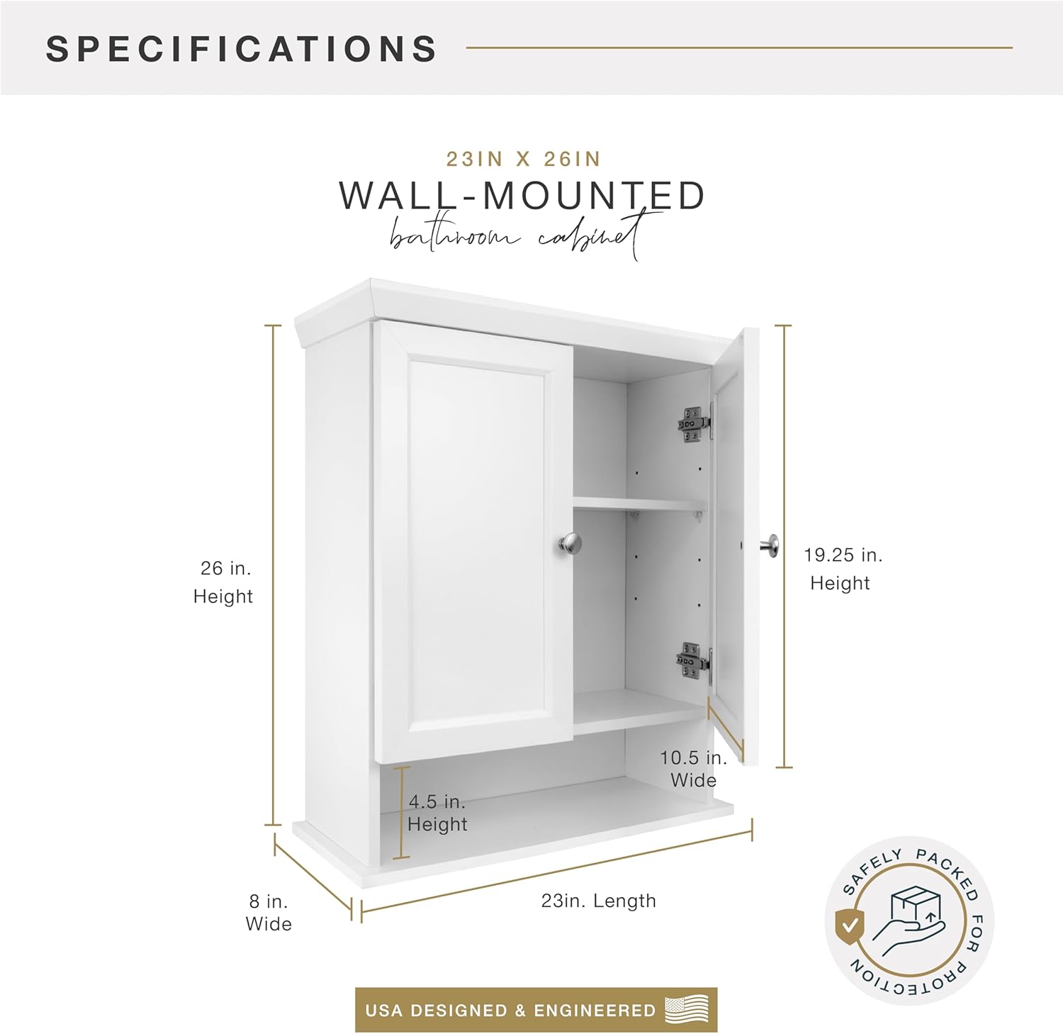 MCS 23x26 White Medicine Cabinet Organizer, Wall Mounted Bathroom Cabinet for Over-The-Toilet Storage, Bathroom Furniture & Restroom Organizer
