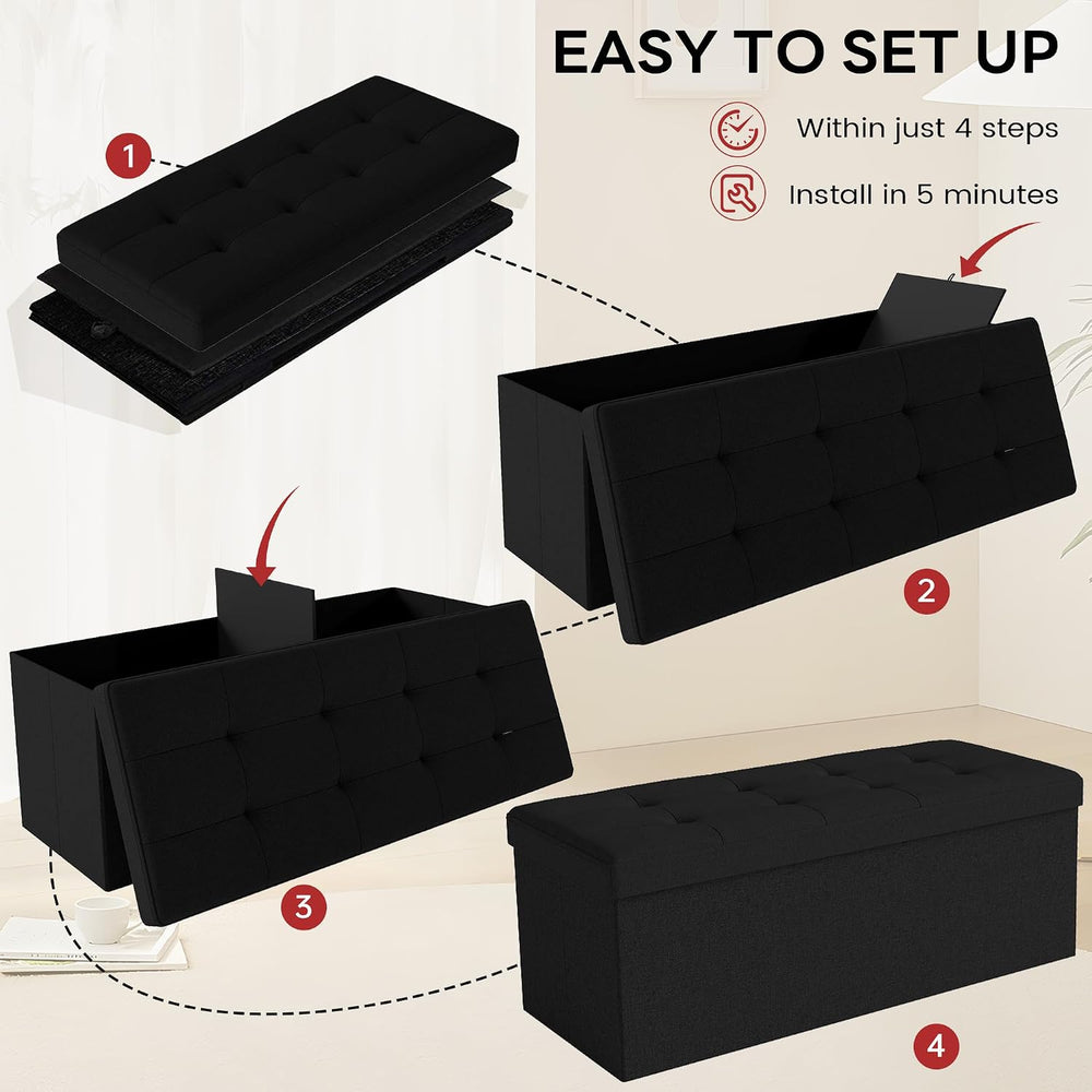 Ottoman with Storage,Black | Folding Storage Ottoman Bench for Living Room an...