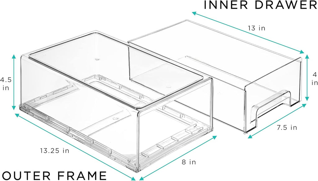 Sorbus Medium Clear Stackable Storage Drawers – 6-Pack Plastic Organizer Bins with Handles – Stackable Pull-Out Storage Drawers for Closet, Pantry, Office, Bathroom, Craft, and Toy Organization