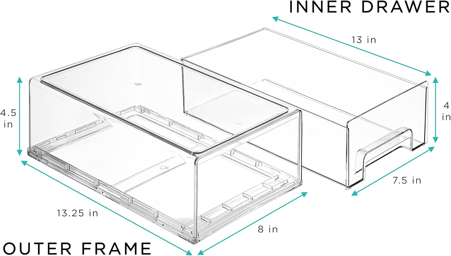 Sorbus Medium Clear Stackable Storage Drawers – 6-Pack Plastic Organizer Bins with Handles – Stackable Pull-Out Storage Drawers for Closet, Pantry, Office, Bathroom, Craft, and Toy Organization