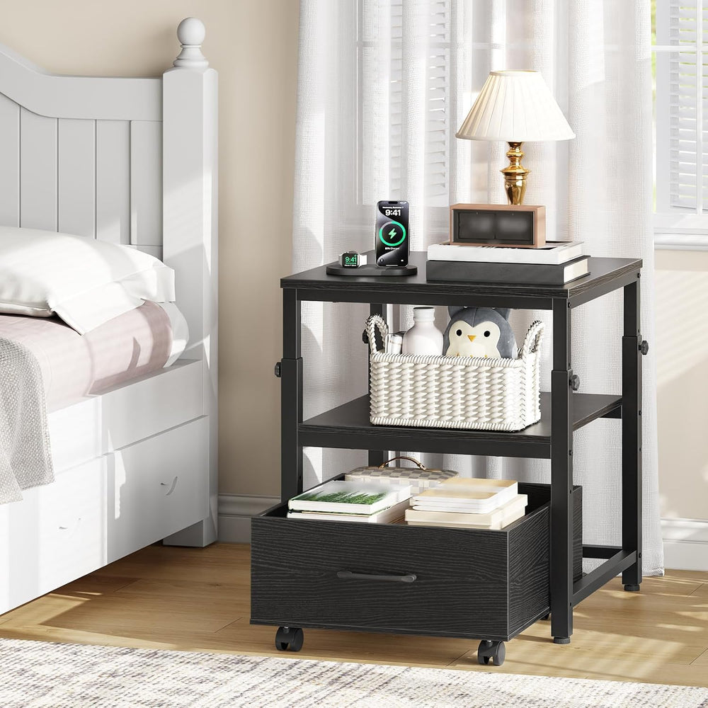 HOOBRO Mini Fridge Stand with Storage Basket, Height-Adjustable Mini Fridge C...