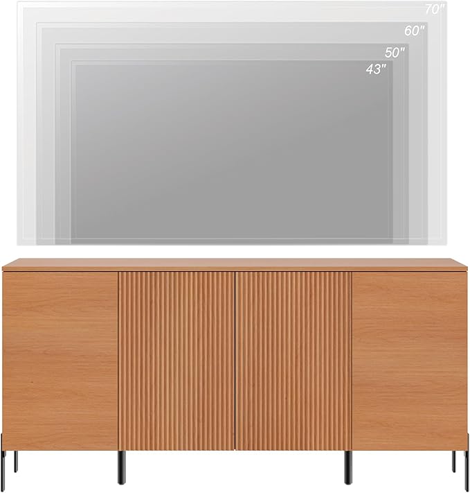 WAMPAT 61.6" TV Stand Cabinets for TVs up to 70 Inches, Entertainment Center with Storage Cabinets and 4 Doors, Mid Century Modern Media TV Console Table for Living Room Bedroom,Mocha