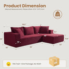 108" L-Shaped Boneless Couch, Modular Sectional Sofa with Moveable Ottoman, Corduroy Cloud Couches for Living Room, No Assembly, Ship in a Box, Red