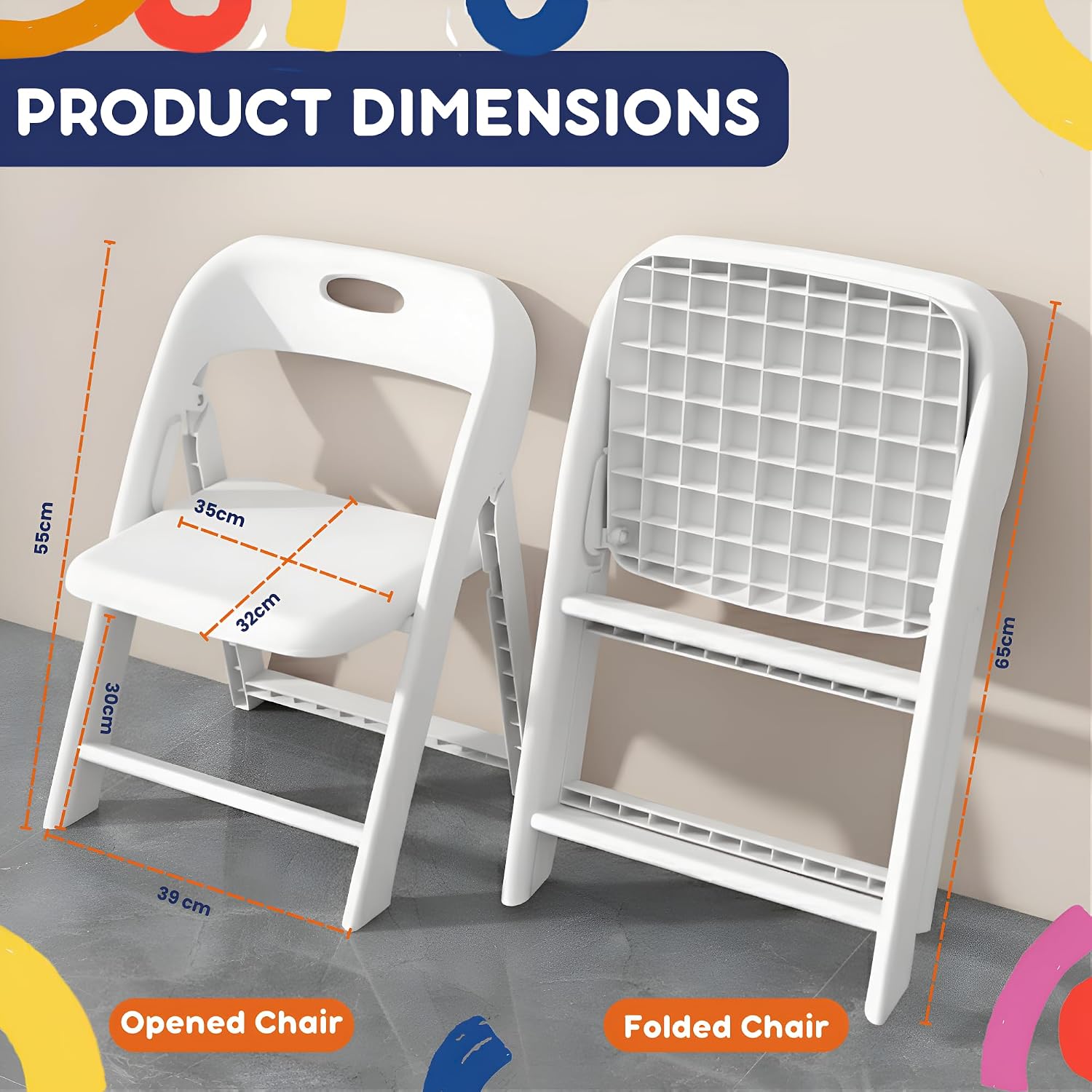 Giggle & Play Kids Folding Chair, 2 Pack - Toddler Beach & Camping Chair | Portable Folding Chairs for Kids & Toddlers, Lightweight for Beach, Camping & Sturdy Backrest, Easy Fold - White