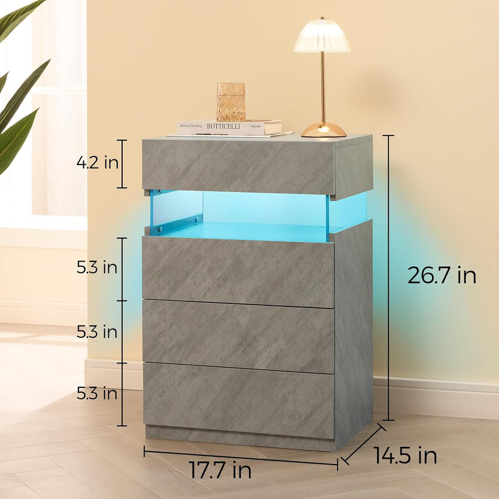 Bingoday Gray LED Night Stand Set 2 with 4 Drawers Modern Bedside Table | Nig...