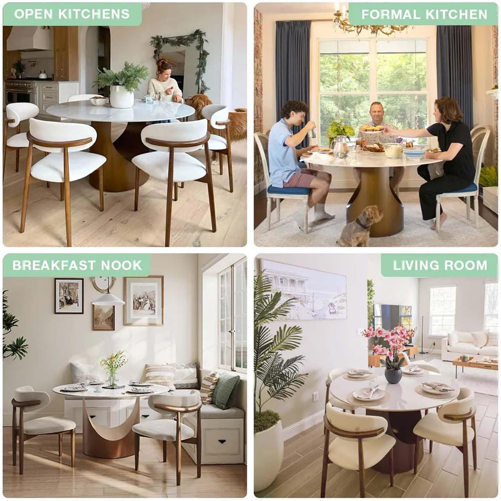 POVISON Round Dining Table for 4, 51" Glossy White Sintered Stone Top Di...