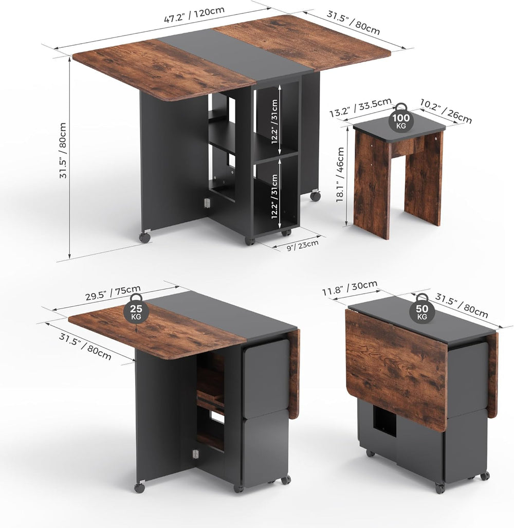 Mondeer Folding Dining Table Set for 4, Drop Leaf Table with 4 Chairs for Sma...