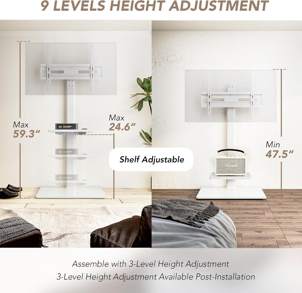 AX WABER Universal Floor TV Stand with Mount 70 Degree Swivel 9 Level Height ...