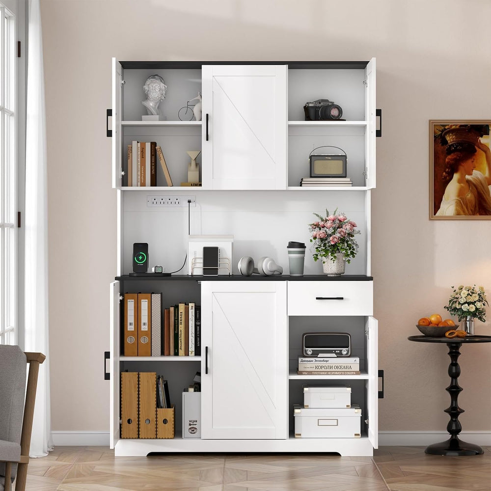 71" Pantry Cabinet,Kitchen Pantry Storage Cabine with Power Outlet,Farmh...