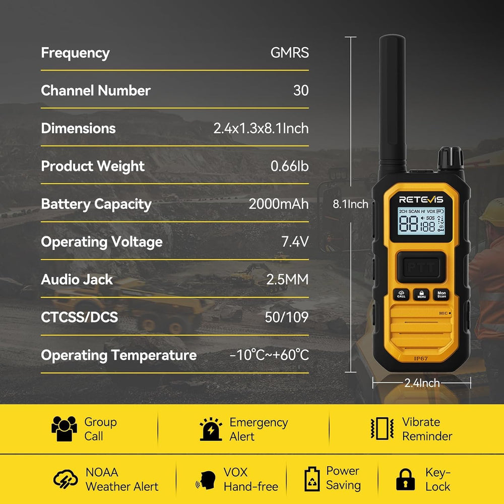 Retevis RB48 Plus GMRS Walkie Talkies Long Range for Industrial (4 Pack)