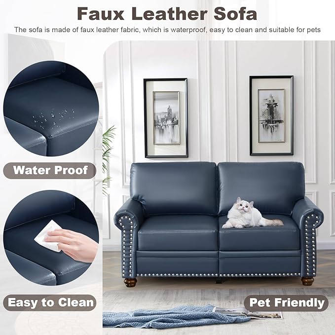 2 Piece Faux Leather Sofa Set,Modern Chair and Loveseat Sets with Storage,Mid...