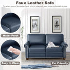 2 Piece Faux Leather Sofa Set,Modern Chair and Loveseat Sets with Storage,Mid Century Couch with Rivet Rolled Arm,Comfy Deep Seat Sofa,Furniture for Living Room,Office(Armchair+Loveseat,Navy Blue)