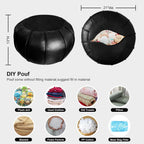 Louis Donné Round Unstuffed Faux Leather Pouf Ottoman Cover, Portable Indoor Outdoor Foot Rest Cover with Invisible Zipper, Sturdy Footstool Cushion Case for Home Patio Balcony Daily Use, Cover Only
