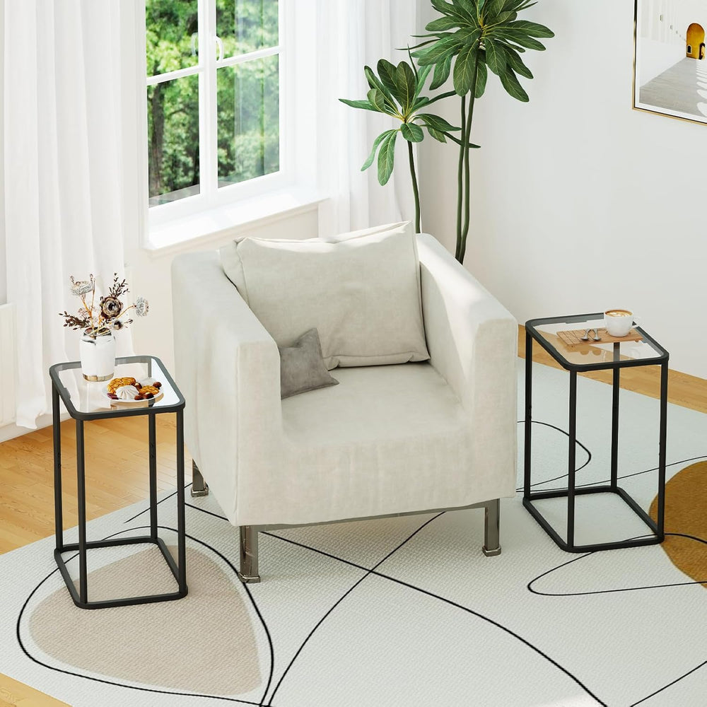 Garden 4 you Glass Side Table, Rectangle End Table with Metal Frame, Modern B...