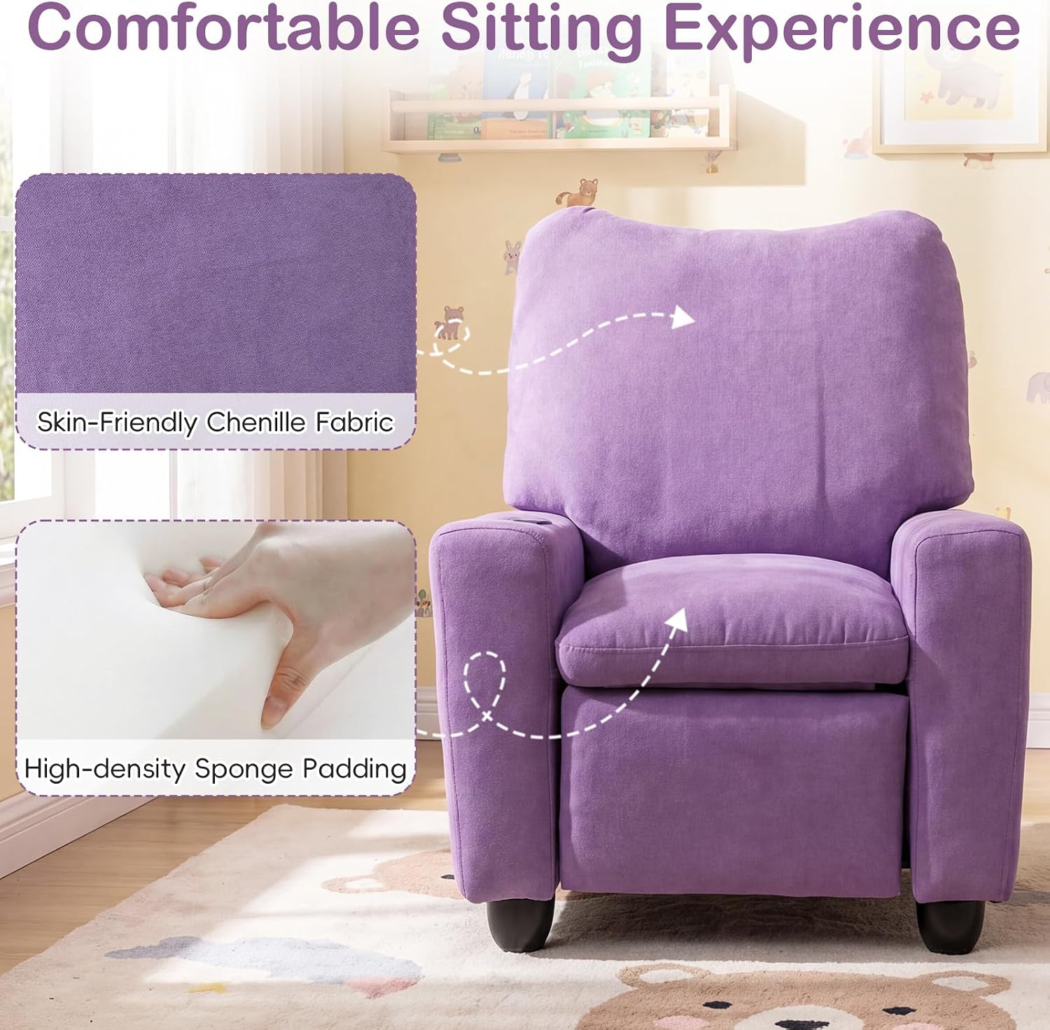 Costzon Kids Recliner Chair with Cup Holder, Toddler Adjustable Lounge Chair w/Footrest for Boys Girls Room, Ergonomic Baby Child Furniture Sofa for Age 3+ Gifts, Kids Mini Recliner up to 150 lbs