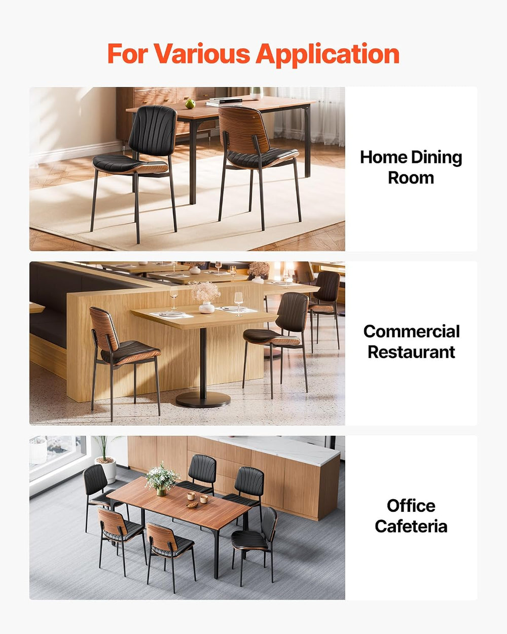 VEVOR Modern Dining Room Accent Chairs Set of 2, Upholstered Leather Side Cha...