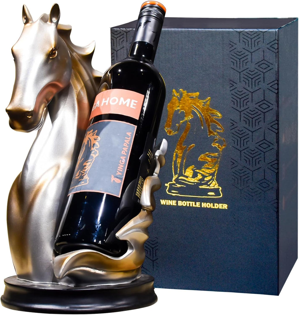 Wine Bottle Holder Wine Racks Tabletop Horse Statue as Home Kitchen Wine Cellar Decorative Storage Organizer, Horse Sculpture Horse Decor Horse Gifts for Girls Men Women (Silver)