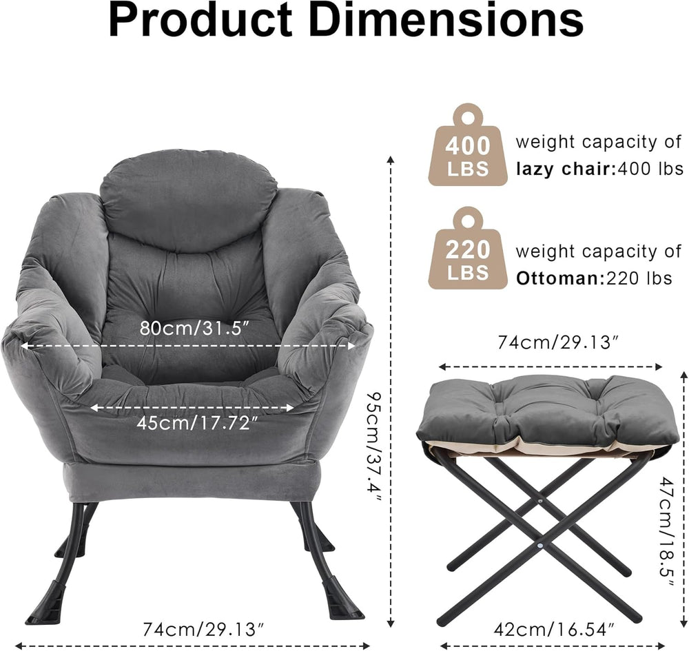SAETSFEG Lazy Chair with Ottoman, Modern Accent Lounge Chair with Side Pocket...