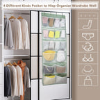 18 Pockets Over the Door Organizer with 4 Kind Pockets,Behind Door Shoes Rack,Back of Closet Storage Organization for Socks,Hat,Underwear,Luggage Packing,Hanging Holder Shelf in Home Dorm,Travel,Green