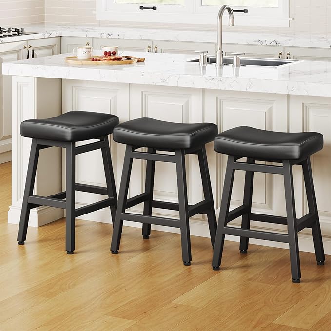 Counter Height Bar Stools Set of 3, 24 Inch Barstools for Kitchen Counter, Ki...