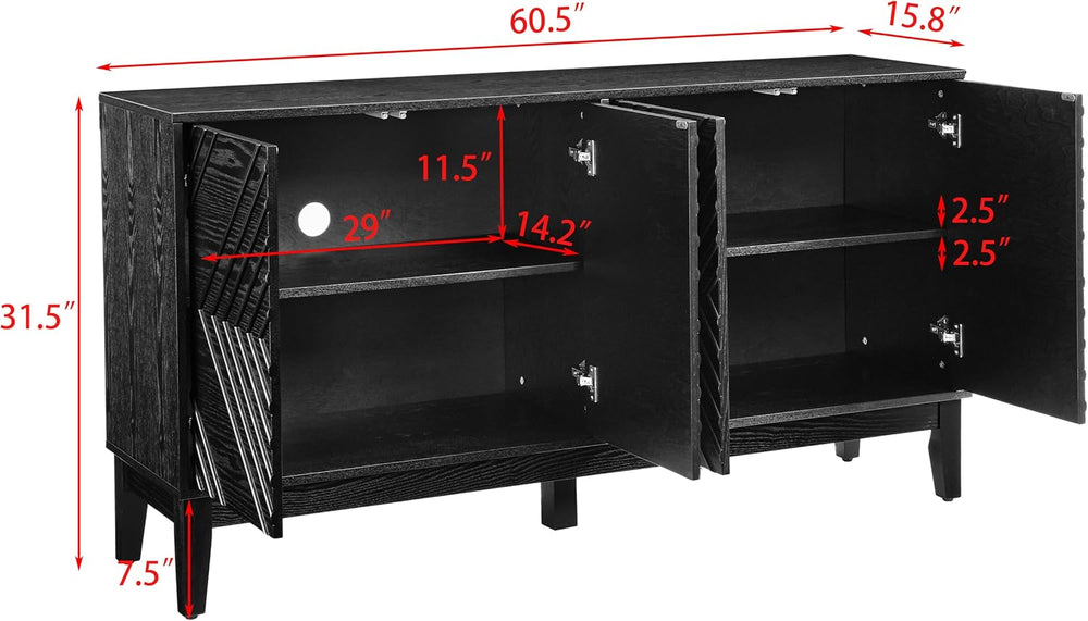 LKTART 60.5" Black Sideboard Buffet Cabinet,Modern Accent Credenza Stora...