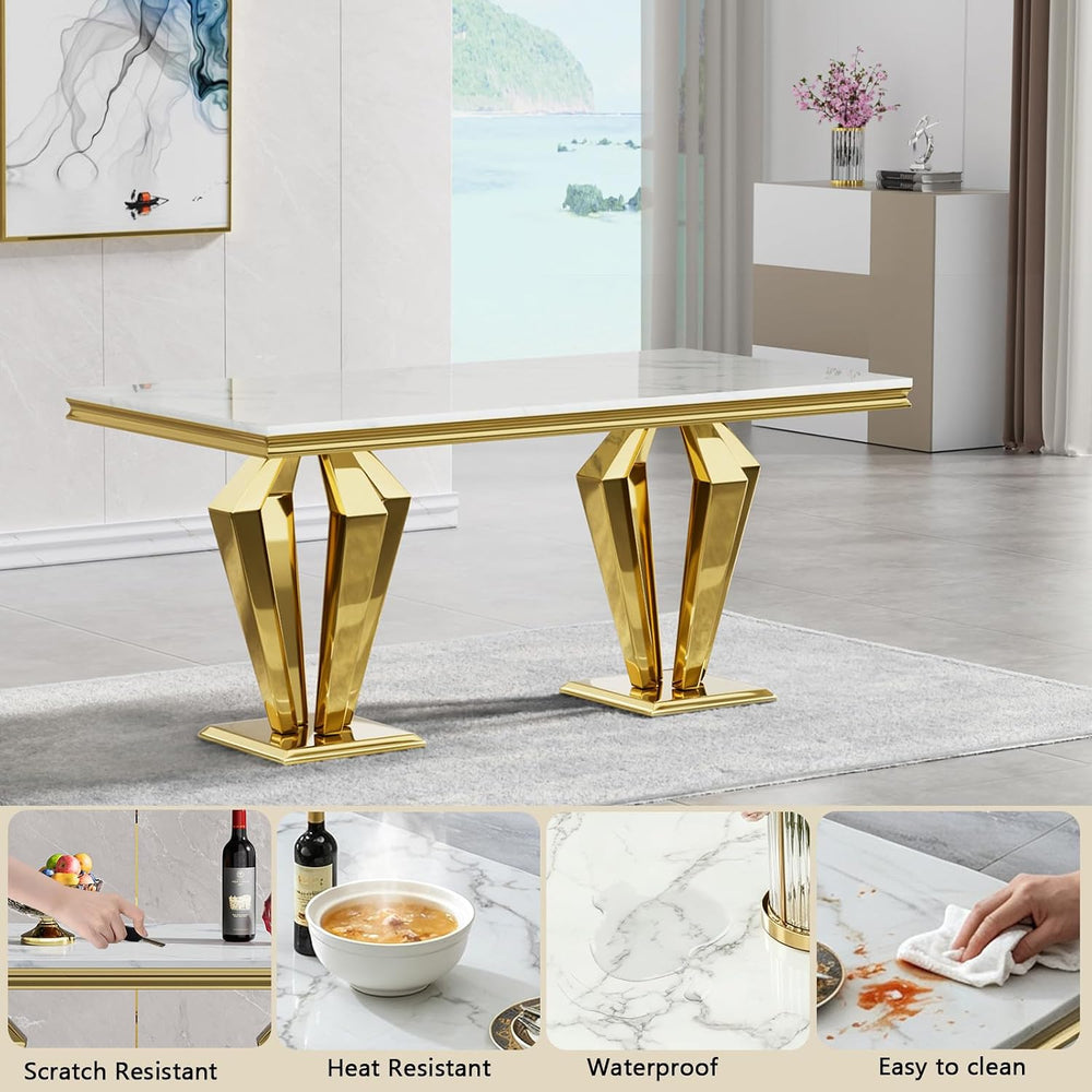 HomVent 68.11" Rectangle Faux Marble Dining Table Set for 6,Diamond Base...