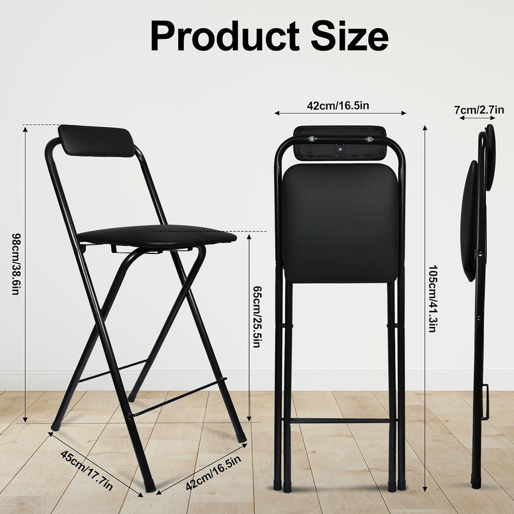 25.4inch +29 inch 2PCS Folding Stool with Backrest, Tall Foldable Bar Stool Chair, Portable Counter Folding Stool Height Bar Stools Leather Padded for Kitchen Shop Cafe Guitar Music