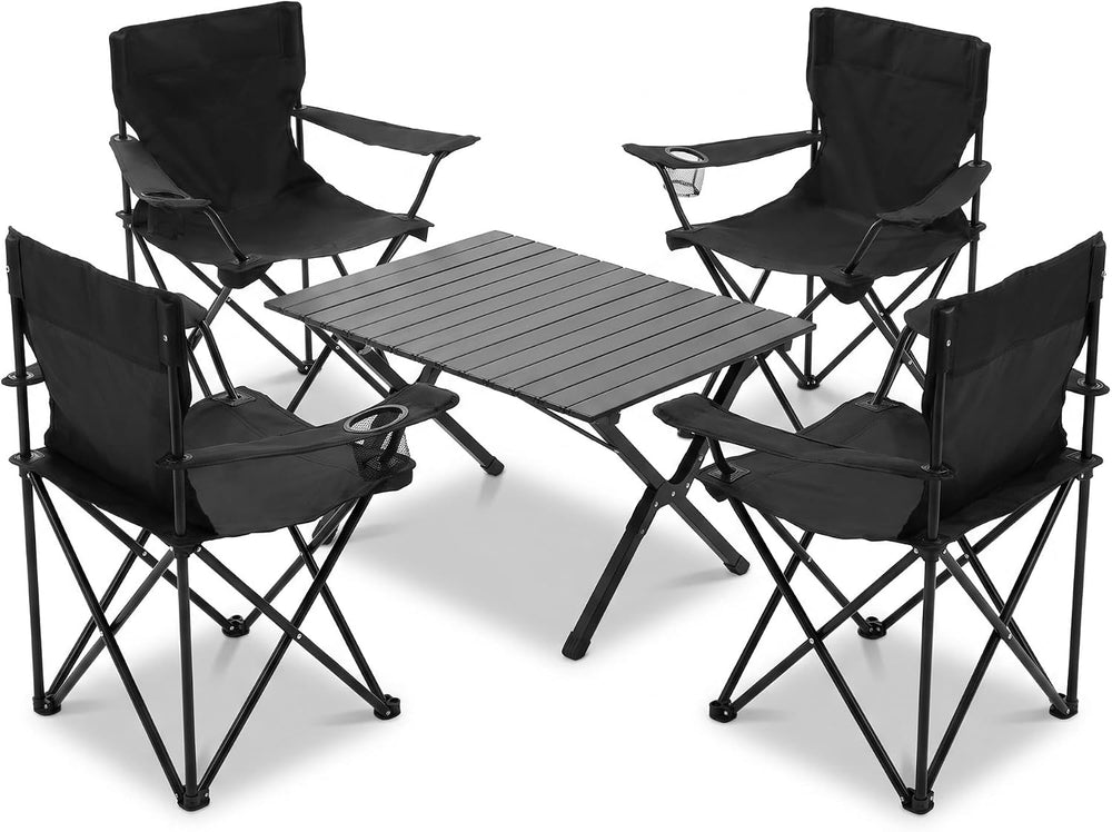 4 Pack Folding Camping Chairs with Table Set, Foldable Portable Lawn Chairs w...