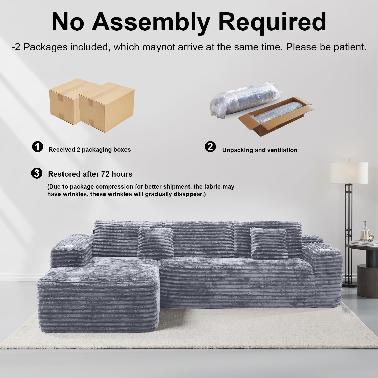 Cloud Sectional Couch with L-Shape Chaise, Modern Modular Sofa with Deep Seat, Built-in Cup Holder & Storage Pocket for Living Room Bedroom, No Assembly Required (Light Gray, Left Facing Chaise)