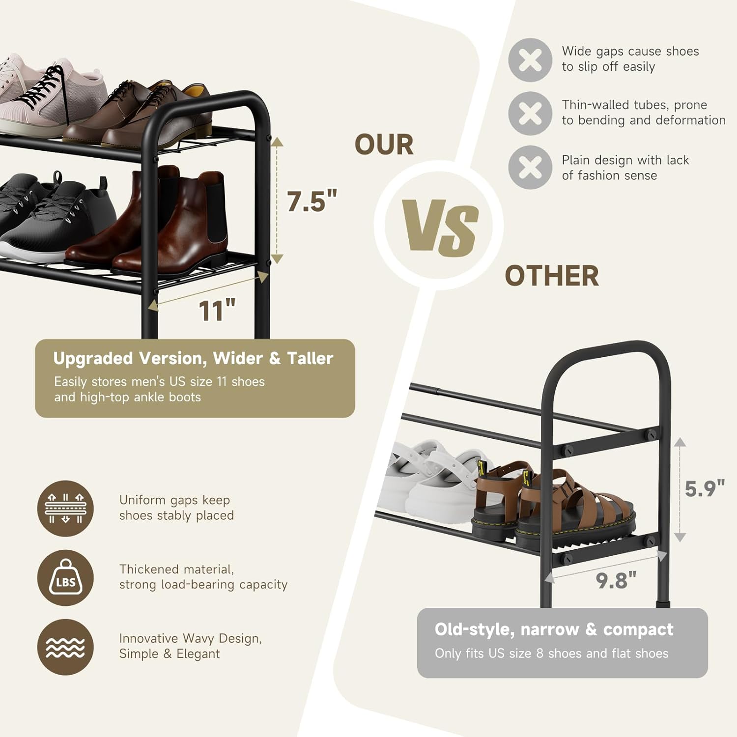 Shoe Rack,Long Shoe Organizer for Closet,4 Tier Shoe Storage for Entryway | Wide Sturdy Metal Free Standing Shoe Shelf