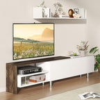 Tangkula White TV Stand with 2 Wall Shelves, Modern Entertainment Center for TVs up to 80 Inches, TV Cabinet with 2 Storage Compartments and Cabinet, Media Console Table for Living Room (White, 3 pcs)