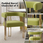 Green and Gold Modern Dining Chairs Set of 2, Velvet Upholstered Barrel Armchairs with Metal Legs for Kitchen Island, Mid Century Accent Chairs for Dining Room Living Room, Open-Back