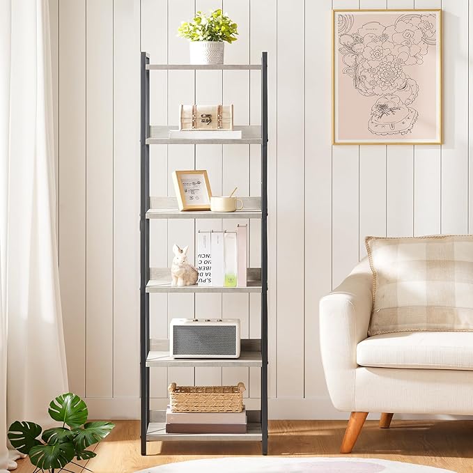 HOOBRO Bookshelf, 6-Tier Industrial Bookcase, Book Shelf Storage Organizer, T...