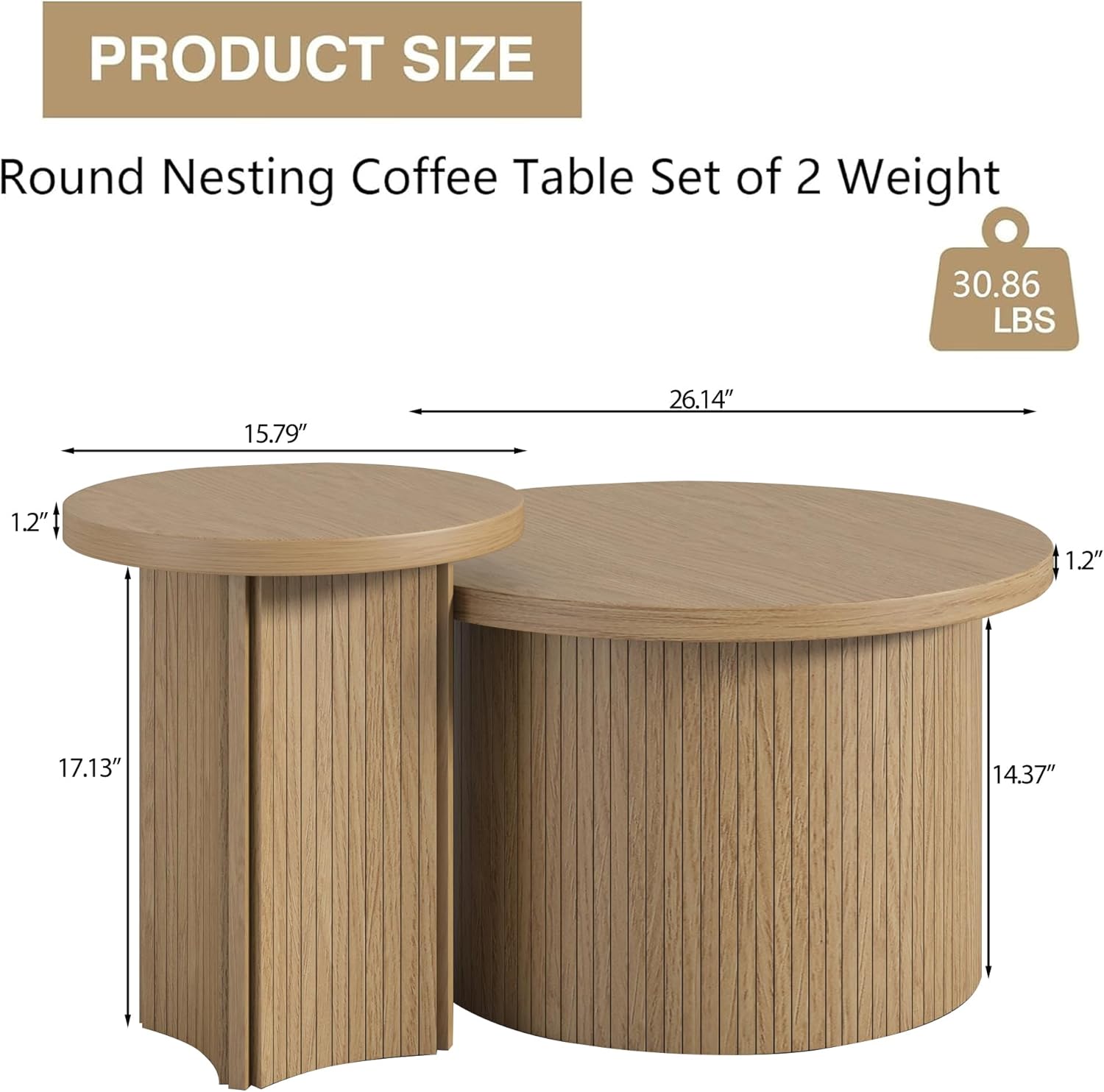 Mxtxmy Set of 2 Nesting Coffee Tables Farmhouse,Round Coffee Table Living Room,Wood Finish Coffee Table Set, Small Coffee Tables, Sofa Side Living Room Bedroom Coffee Side Table (Large Size - Set)