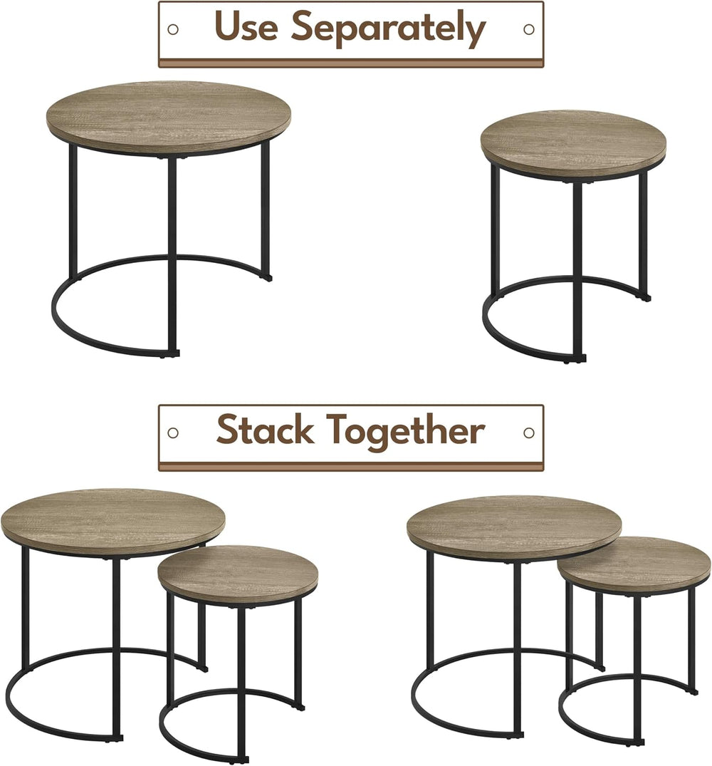 Yaheetech Round Nesting Coffee & Side Table Set of 2 for Living Room, Gra...