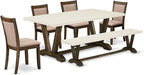 East West Furniture V727MZ716-6 6 Piece Dining Set Contains a Rectangle Dining Room Table with V-Legs and 4 Dark Khaki Linen Fabric Upholstered Chairs with a Bench, 40x72 Inch, Multi-Color
