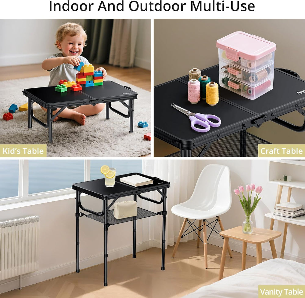 Anbte 2ft Folding Camping Table, 3 Adjustable Heights Small Folding Table | A...