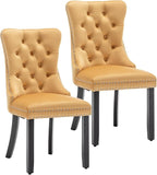 Mid Century Modern Dining Chair Set of 2 Velvet Upholstered Dining Accent Chair Farmhouse Dining Chairs with High Back and Nailhead Trim for Kitchen, Living Room, Bedroom (Gold)