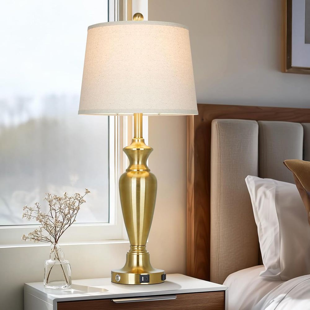 Gold Table Lamp for Living Room Single, 30″ Tall Touch Control Bedside Lamp f...